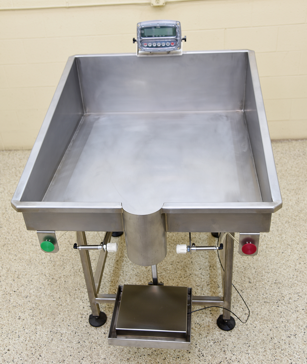 PACK TABLE / BAG FILLER TABLE, with scale and holder, food grade stainless steel, Alard item Y0500