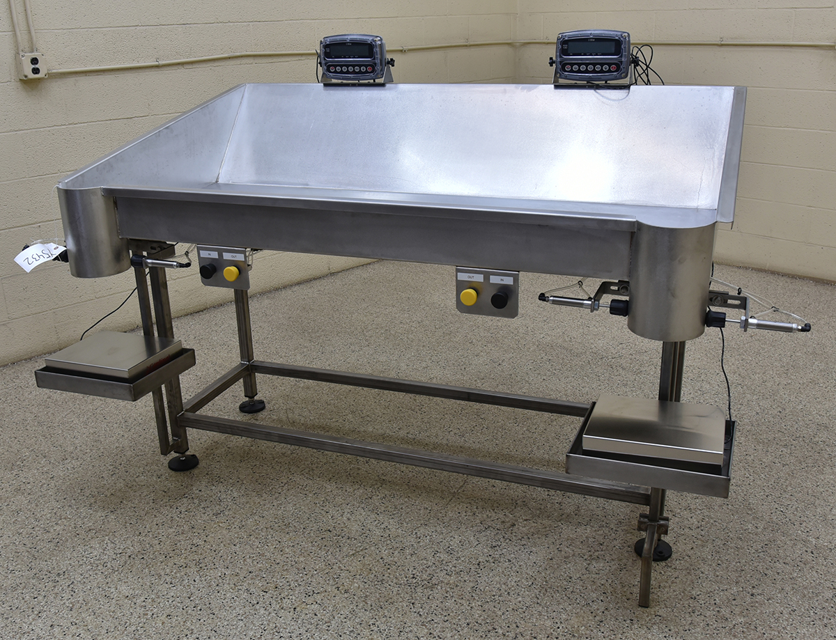 BAG FILLING TABLE, 2-person, with scales and holders, food grade, stainless steel, in stock, Alard item Y5432