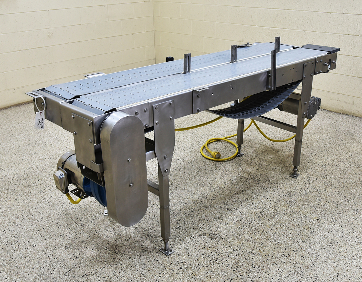 Used TWIN-LANE CONVEYOR, tabletop chain, back and forth configuration, stainless steel, Alard item Y5440