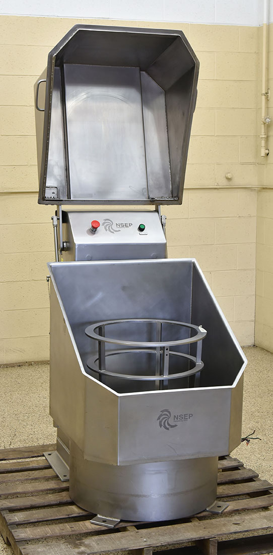 Used CENTRIFUGAL SPIN DRYER, 20 gallon plastic basket, up to 35 lb capacity, food grade, stainless steel, NSEP,  Bock, model FP-35, in stock, refurbished, Alard item Y5539