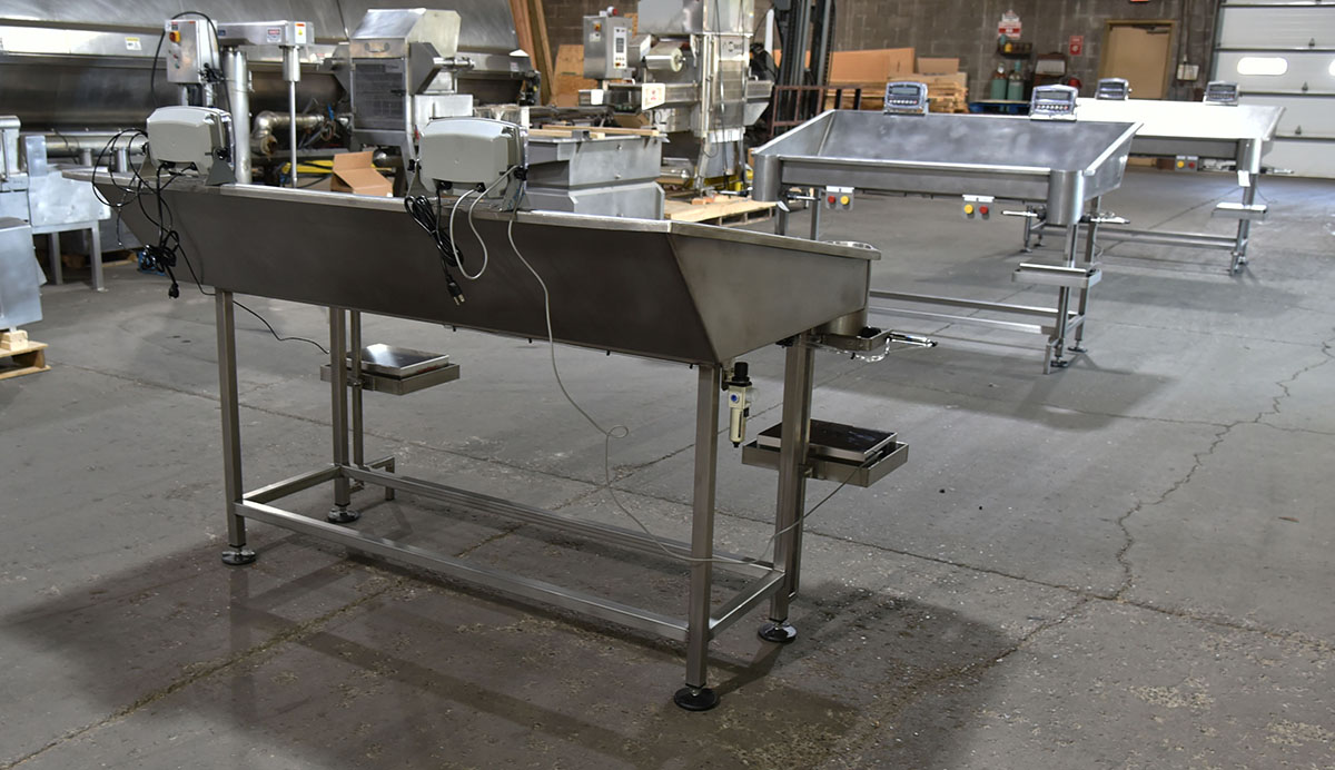BAG PACKER TABLE, 2-station, food grade, stainless steel, net-weigh, fill by weight, in stock new, Alard model BT2020, in stock new, item Y5693