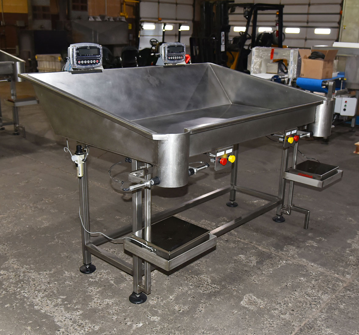 BAG PACKING TABLE, 2-station, food grade stainless steel, for fill by weight, in-stock new, Alard Equipment Corp item Y5693