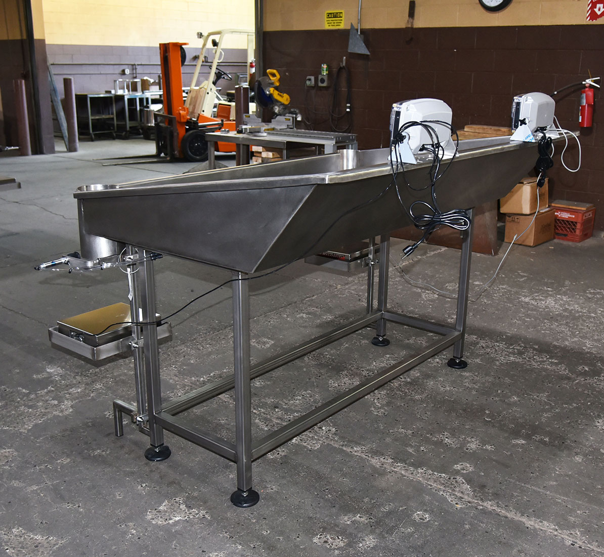 BAGGING TABLE,  2-station, food grade, stainless steel, net-weigh, fill by weight, in stock new, Alard item Y5693