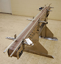 used, TABLE TOP CHAIN BELT CONVEYOR, 7 feet long by 4.5 inch wide, stainless steel, Alard item Y1758