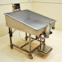 NEW BAG FILLER TABLE, single station, stainless steel, with scale & holder, Alard item Y0500