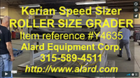 used, Kerian Model L-40 ROLLER SIZE GRADER with SIZED PRODUCT TAKEAWAY CONVEYOR, stainless steel, Alard item Y4635