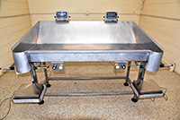NEW BAG PACKING TABLE, 2-station, food grade stainless steel, for fill by weight, Alard item Y4641