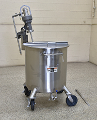 used, Walker 65 gallon MIX TANK with Lightnin mixer, food grade, 316L stainless steel, vertical, single wall, Alard item Y5391