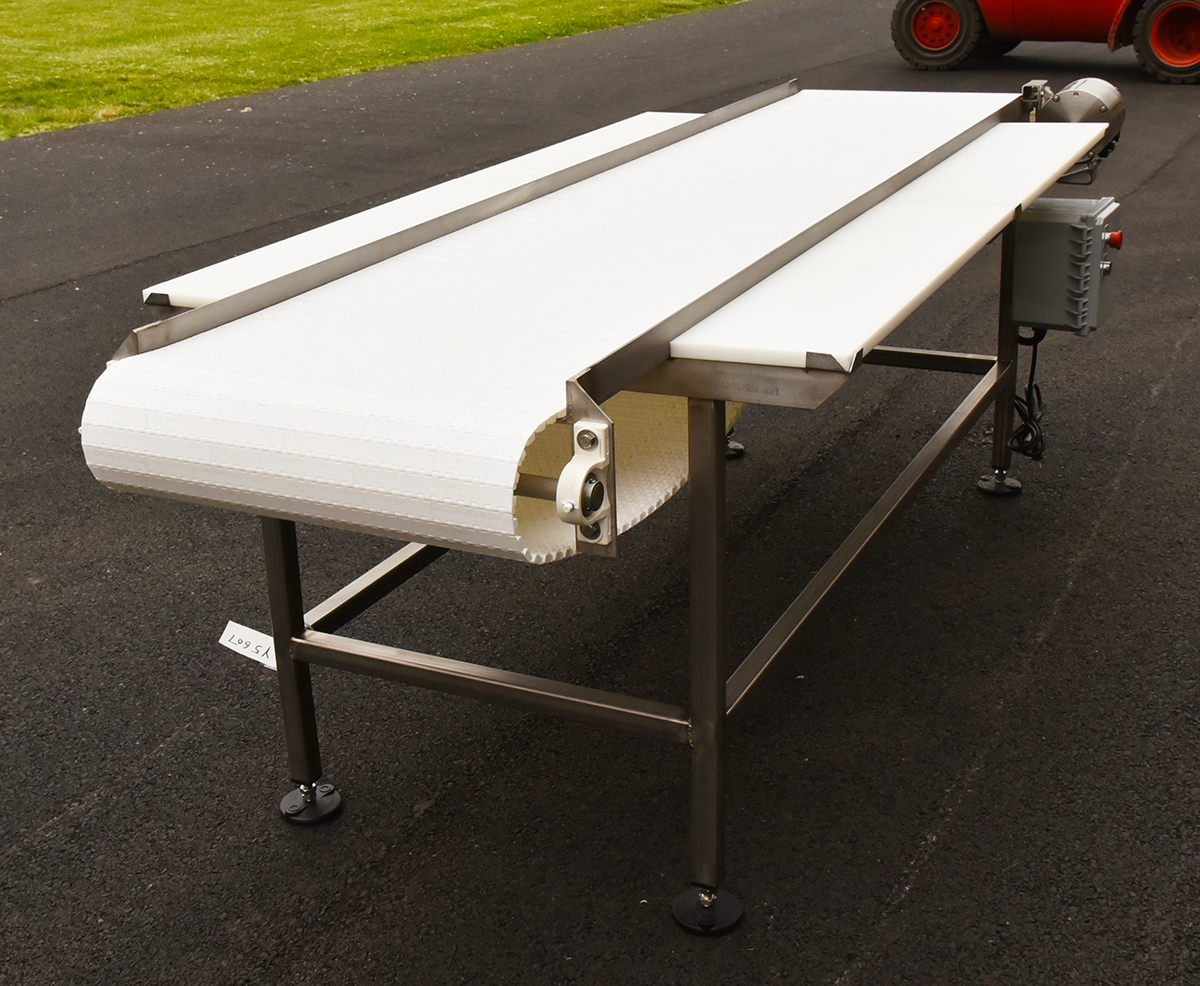 INSPECTION CONVEYOR, 9x24, with cutting boards, food grade, stainless steel, in-stock new, Alard item Y5607