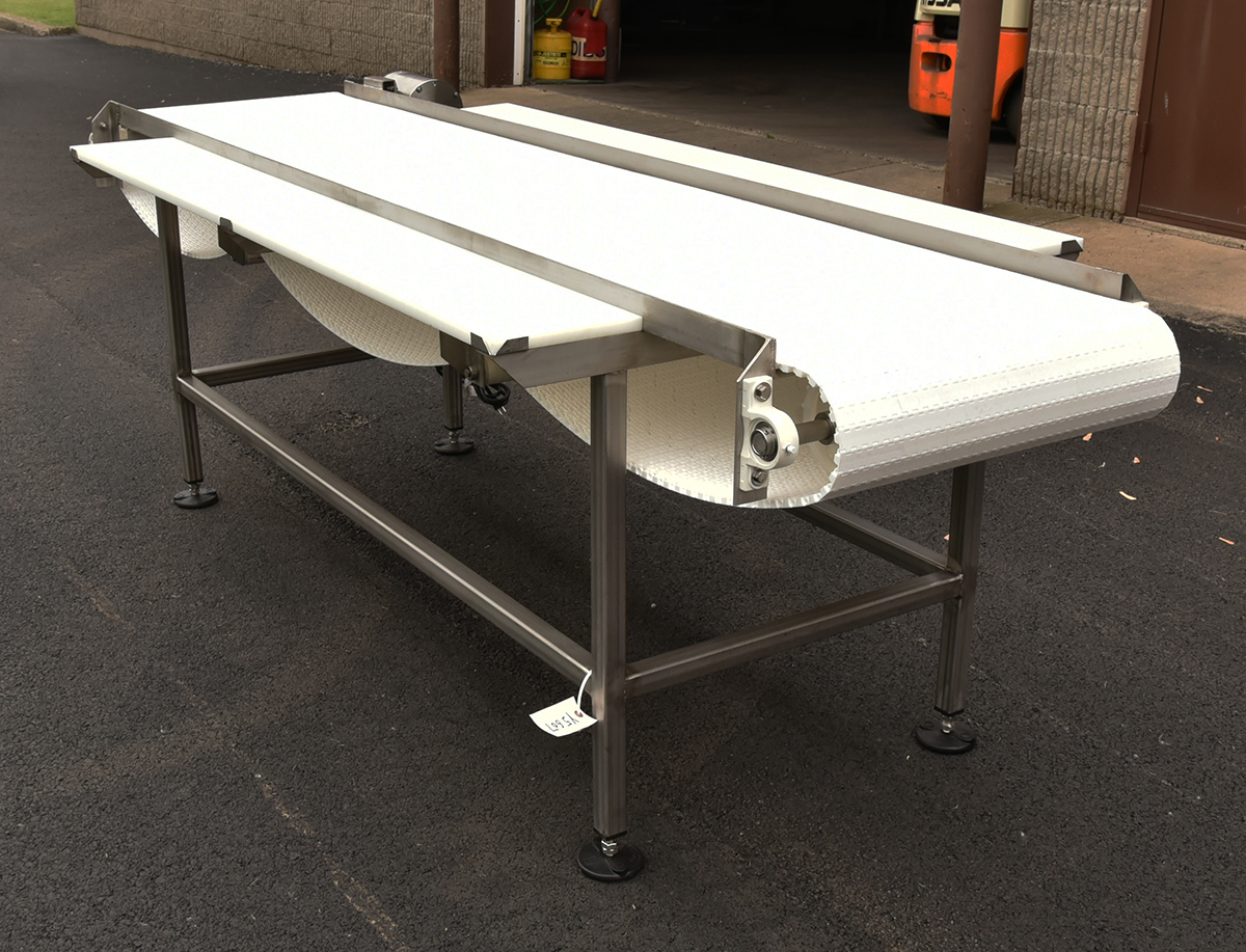 INSPECTION TABLE, 9x24 conveyor belt, with cutting boards, food grade, stainless steel, in-stock new, Alard item Y5607