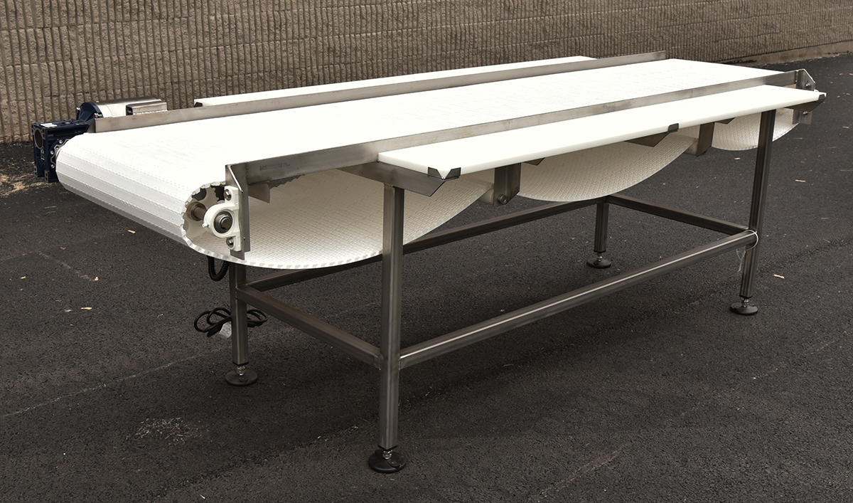 TRIM TABLE with inspection belt, cutting boards, food grade, stainless steel, in-stock new, Alard item Y5607