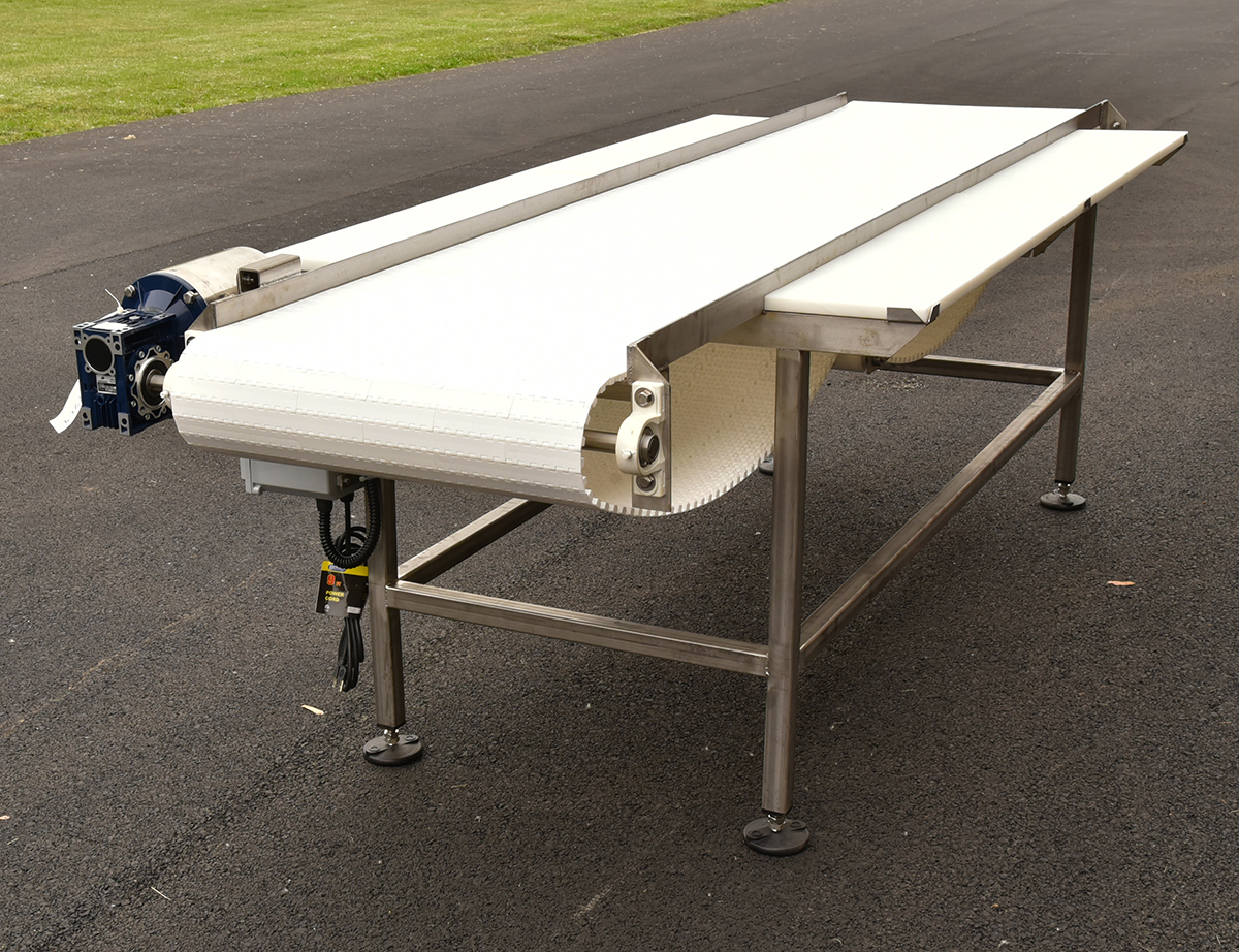 INSPECTION TABLE with conveyor, 9x24 belt, with cutting boards, food grade, stainless steel, in stock,  Alard item Y5609