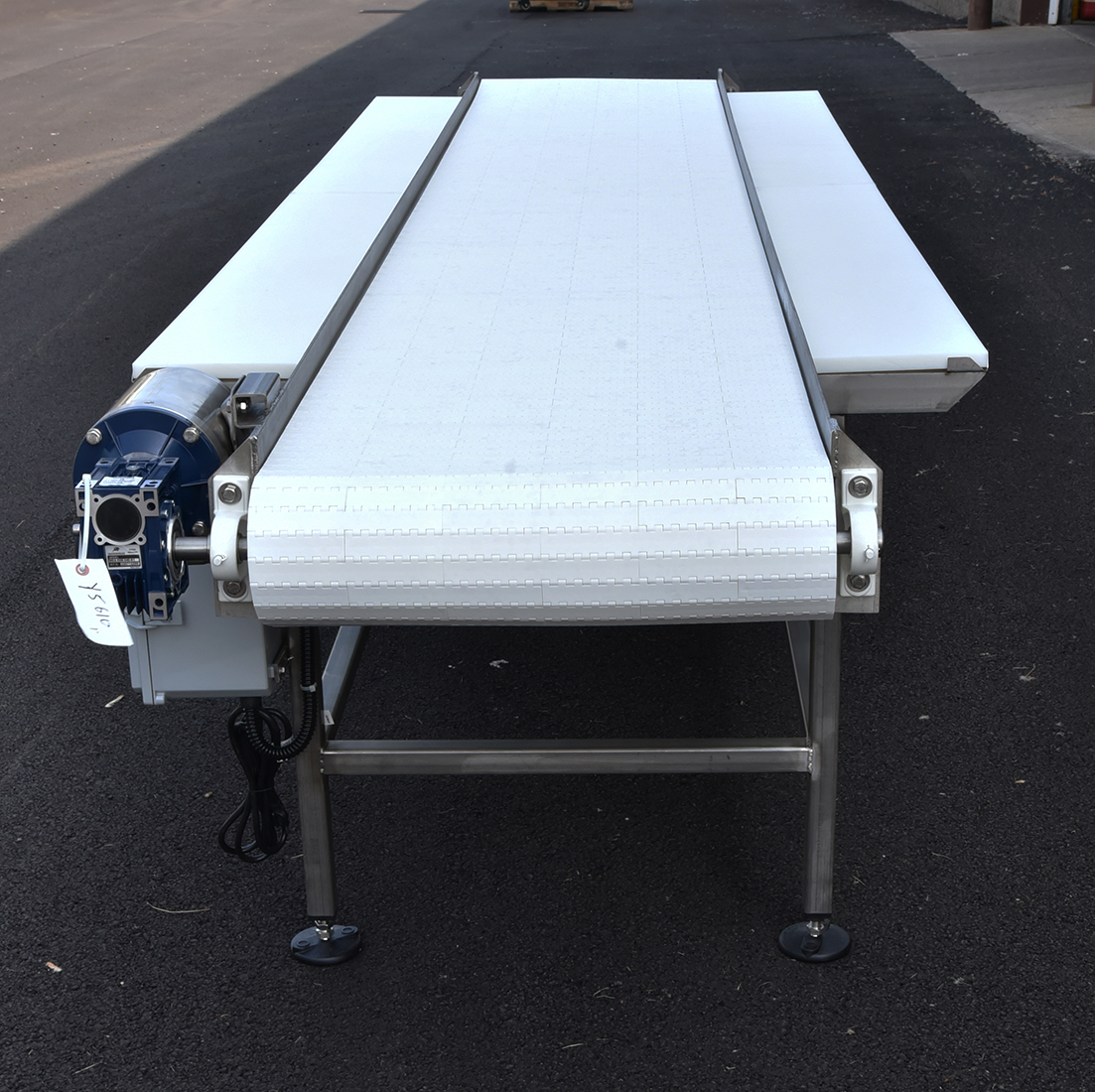 INSPECTION TABLE, 12 feet long by 24 inches wide conveyor belt, with cutting boards, food grade, stainless steel, in-stock new, Alard Equipment Corp item Y5610