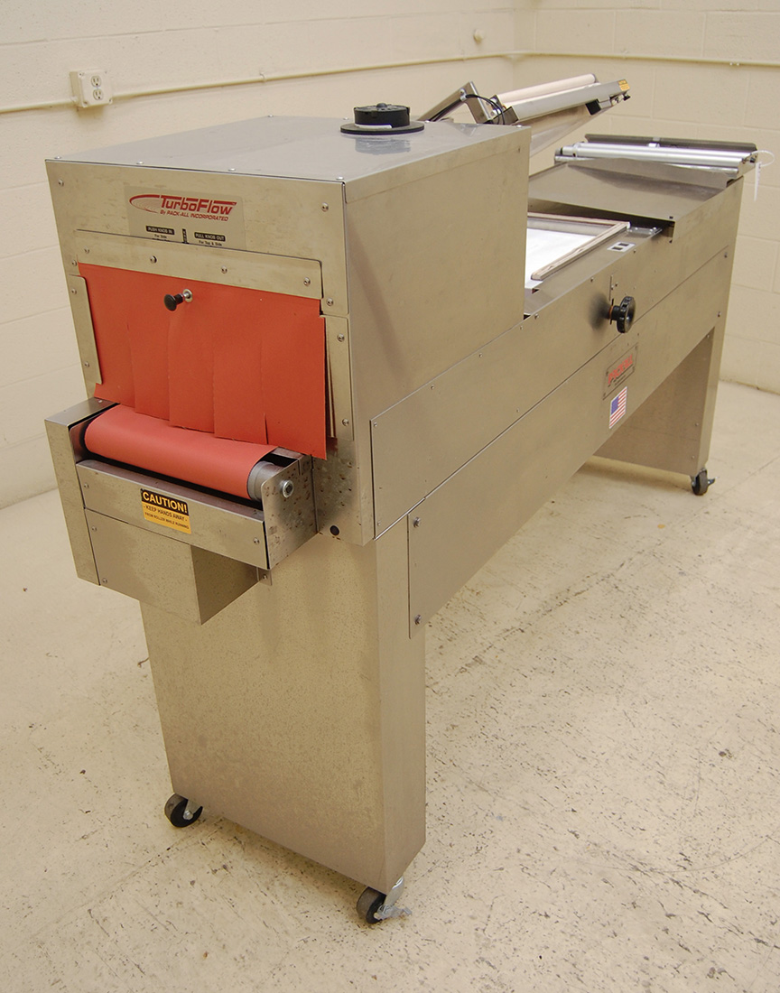 Used Packall L-BAR SEALER with SHRINK TUNNEL, SEMI-AUTOMATIC, food grade, stainless steel, Alard item Y3412