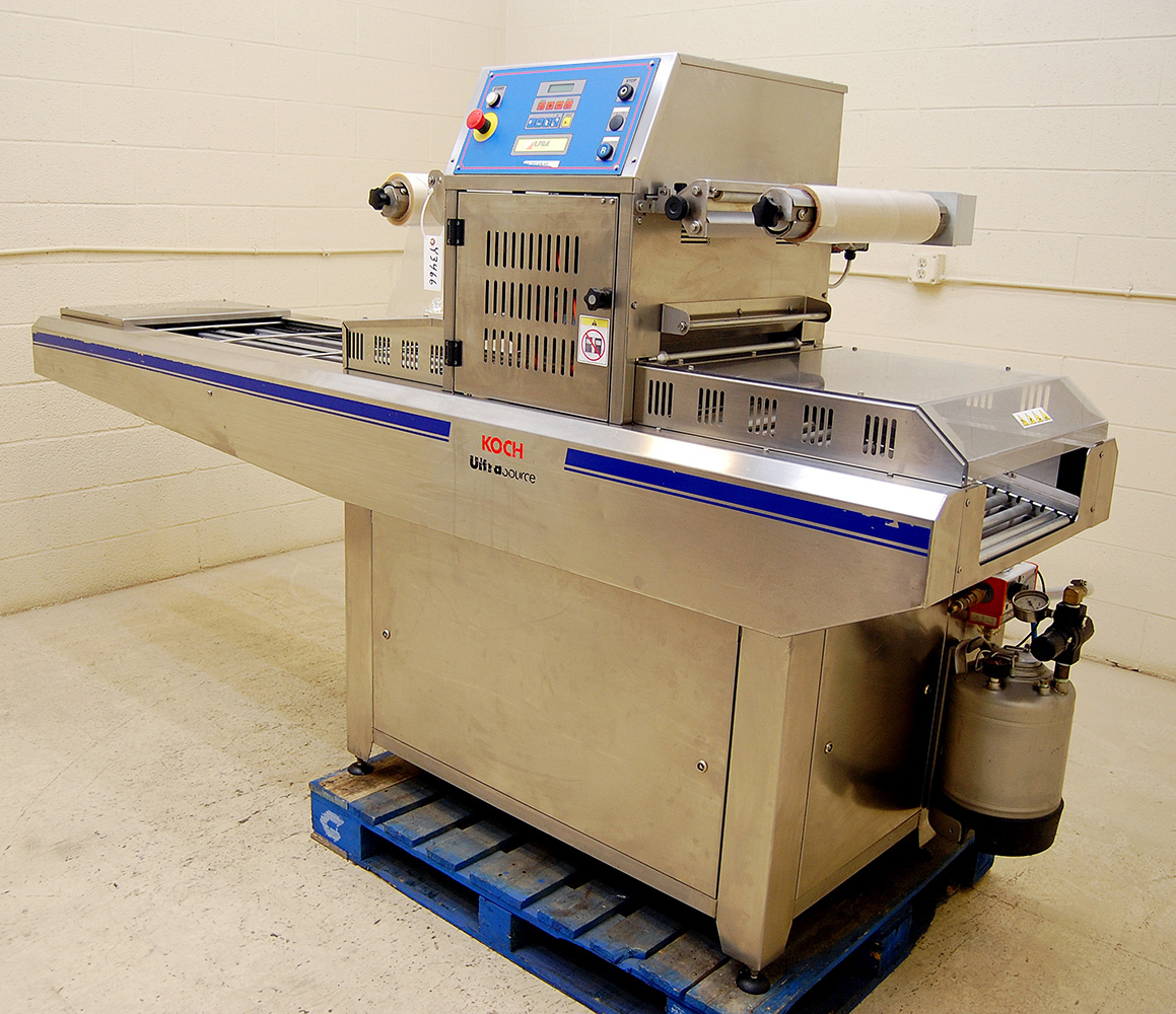 Used TRAY SEALER, vacuum / gas injection, continuous, with indexing conveyor, Alard item Y3466