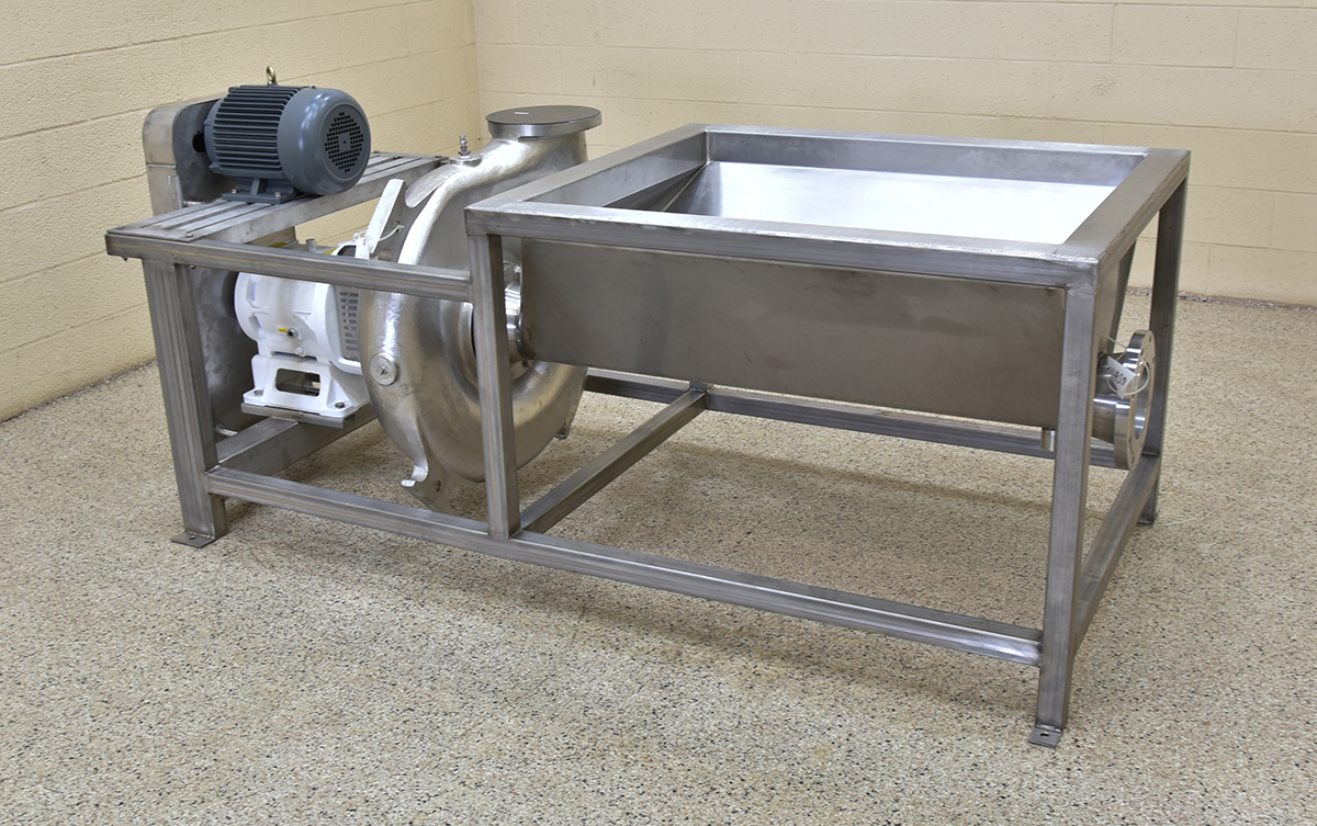 Cornell 6-inch STAINLESS STEEL FOOD PUMP with feed tank and drive, in stock new, Alard item Y4820