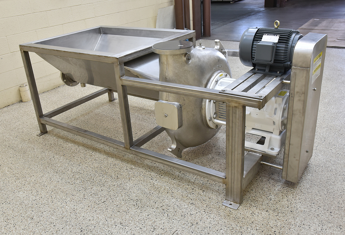 FOOD CONVEYOR FLUME PUMP, 6-inch, stainless steel, with tank and drive, in stock new, Alard item Y4820