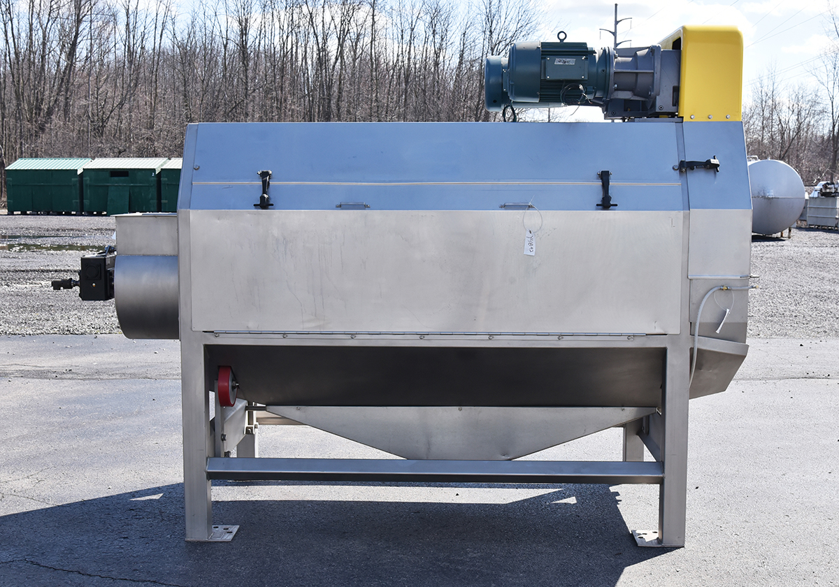 Magnuson NF24, continuous ROTATING CAGE PEELER, with full length metering auger, stainless steel, Alard Equipment Corp item Y4892 Used Magnuson NF24, continuous ROTATING CAGE PEELER, with full length metering auger, stainless steel, Alard Equipment Corp item Y4892