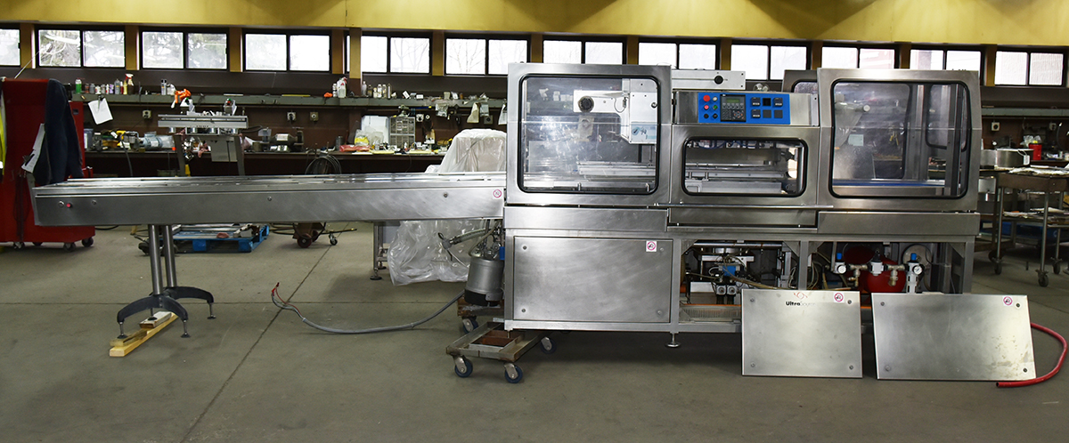 Used Ilpra 1402 V-G TRAY SEALING MACHINE, continuous, vacuum, gas-flush, food grade, stainless steel, Alard item Y5173