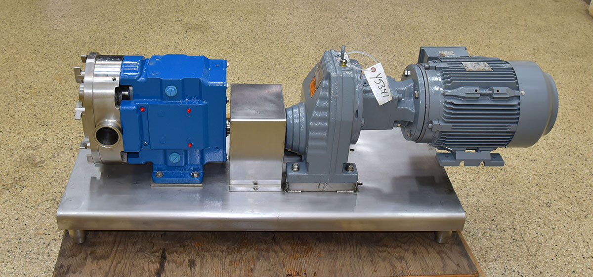 Used POSITIVE DISPLACEMENT PUMP with drive, 2.5 inch inlet and outlet, food grade, 3A dairy sanitary, 316 stainless steel, in-stock, refurbished, Alard item Y5341