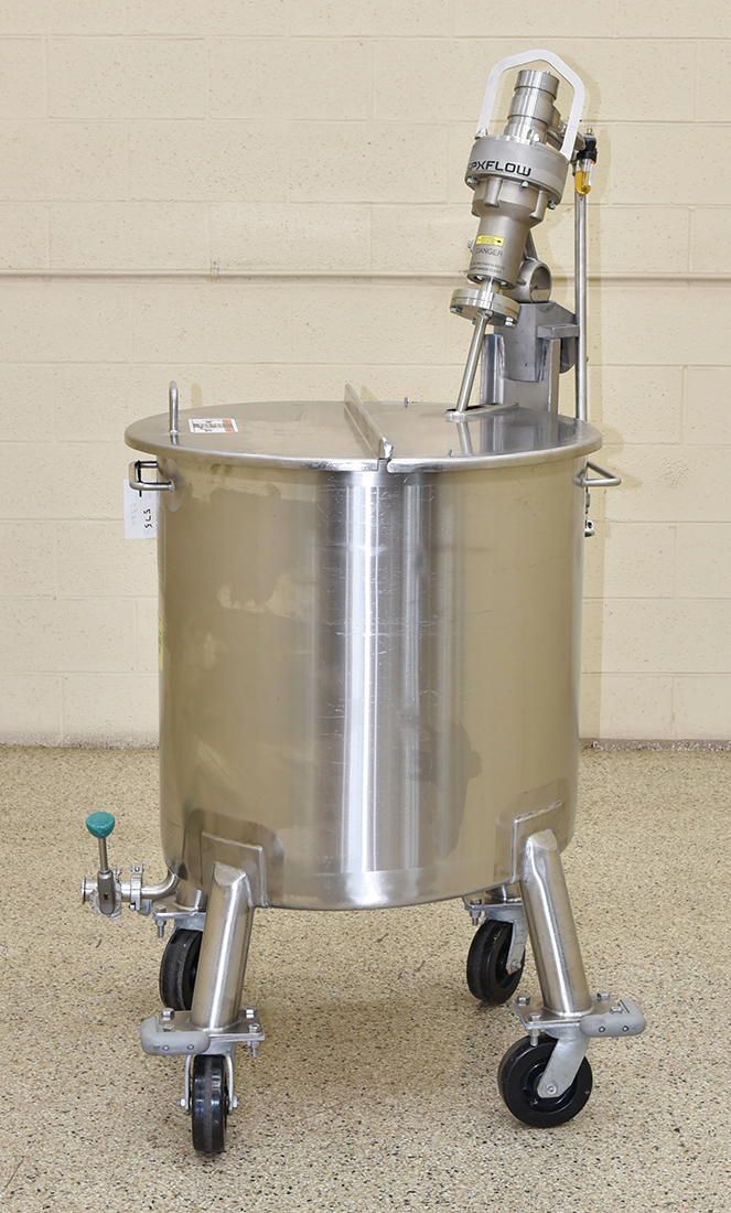 65 gallon MIXING TANK with Lightnin mixer, agitator, vertical single wall, food grade, stainless steel, in-stock, Alard item Y5384