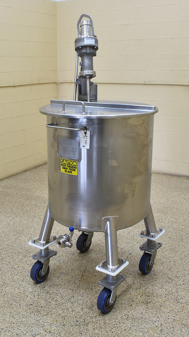 Used BATCH MIXING TANK with Lightnin mixer agitation, vertical, food grade, stainless steel, in stock, Alard item Y5385