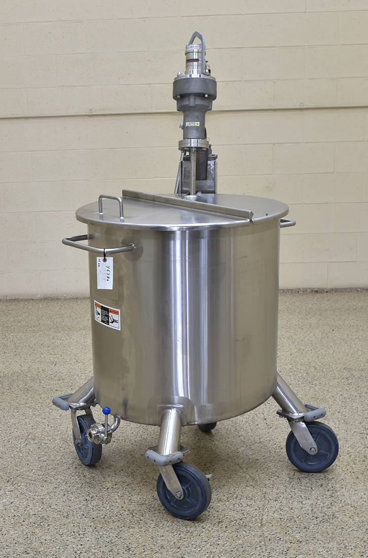 Used MIXER TANK, 65 gallon, 316L stainless steel, with Lightnin pneumatic mixer, single wall, food grade, in-stock, excellent condition, Alard item Y5386
