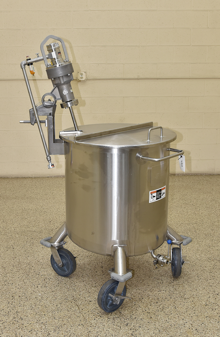 Used MIXING TANK, 65 gallon, 316L stainless steel, with Lightnin pneumatic mixer, single wall, food grade, in-stock, excellent condition, Alard item Y5386