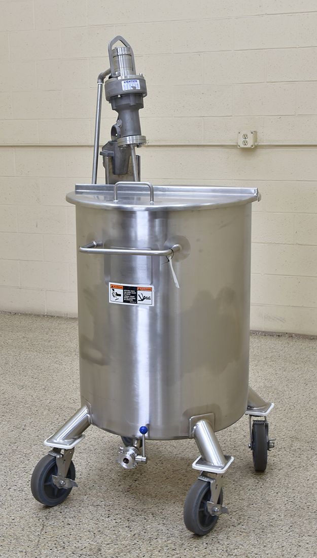 Used 65 gallon MIXING TANK with Lightnin mixer, 316L stainless steel, vertical, food grade, in-stock at Alard, item Y5387