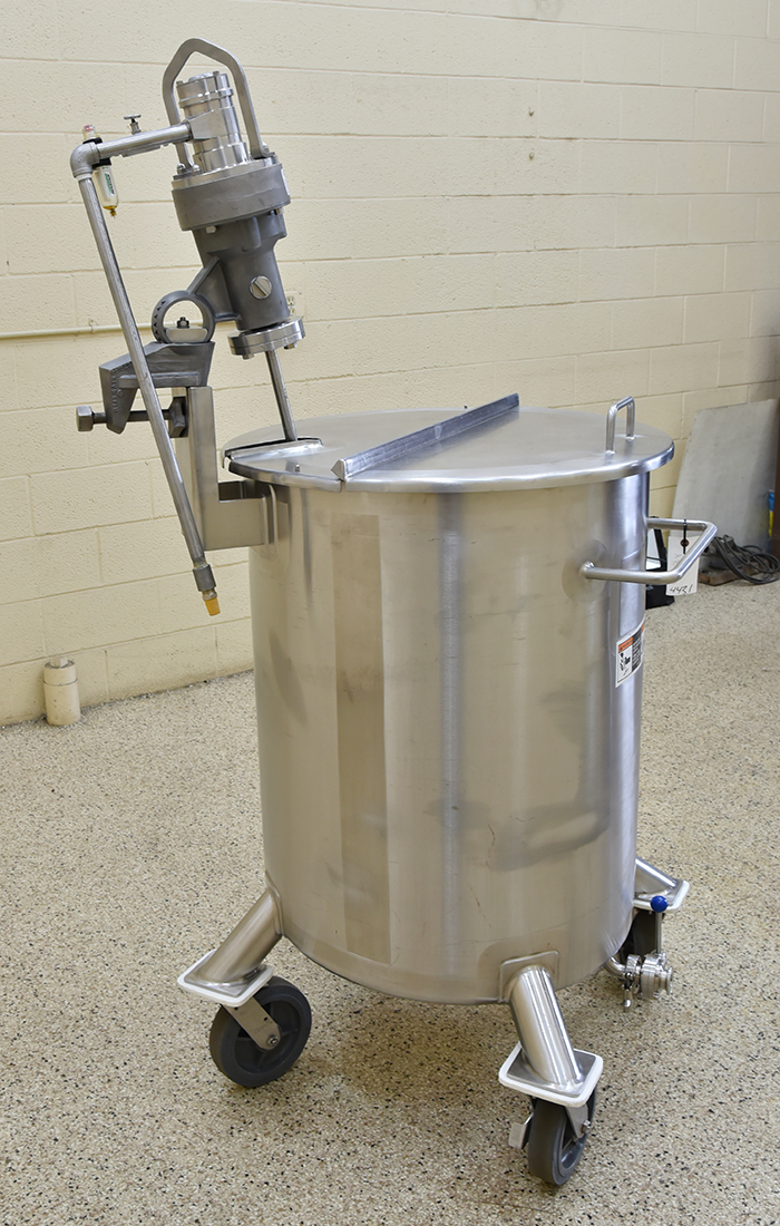 Used 65 gallon MIX TANK with Lightnin mixer, 316L stainless steel, vertical, food grade, in-stock at Alard, item Y5387