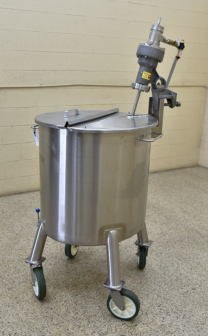 Used MIXING TANK with Lightnin mixer, 65 gallon, vertical, food grade, stainless steel, in-stock, Alard item Y5390