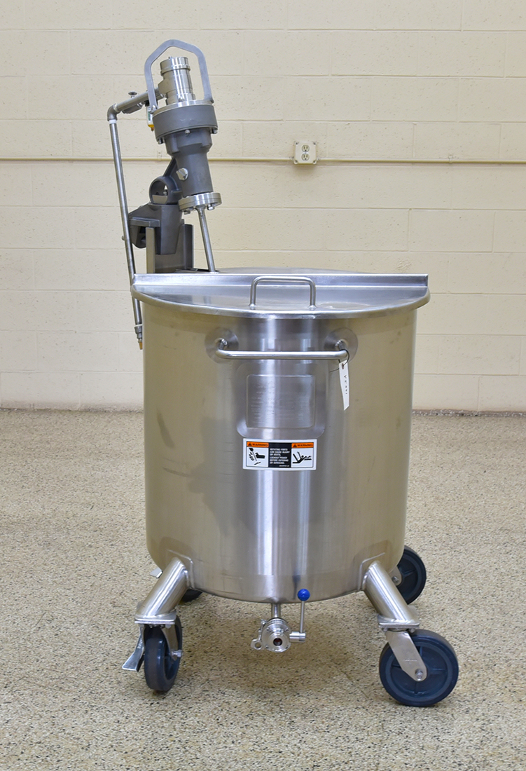 Used MIXING TANK with Lightnin Mixer agitator, 65 gallon, 316L stainless steel, vertical, food grade, in-stock,  Alard item Y5391